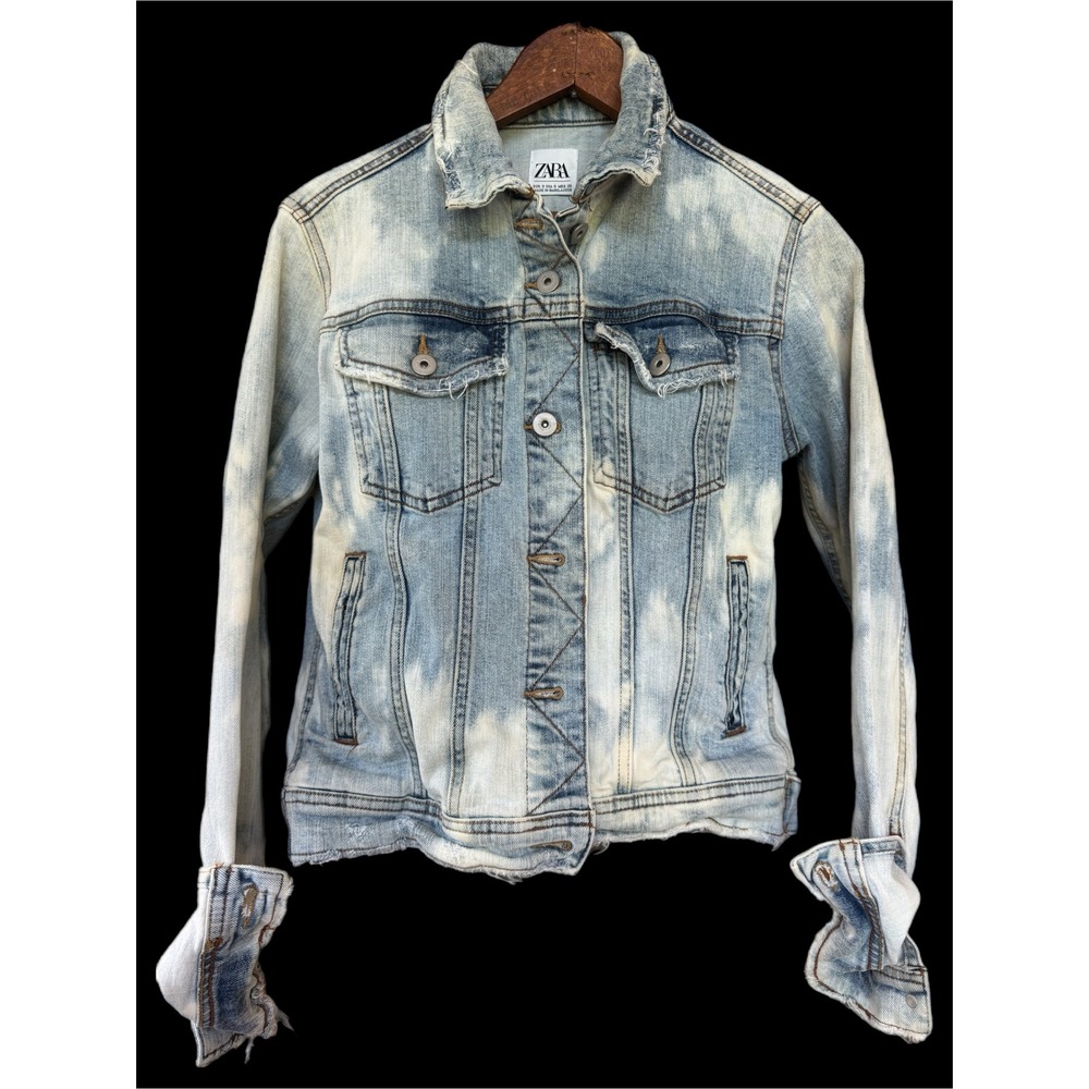 One of a Kind Bleached Distressed Denim Jacket Vintage Love Art Patch Small - Picture 3 of 13